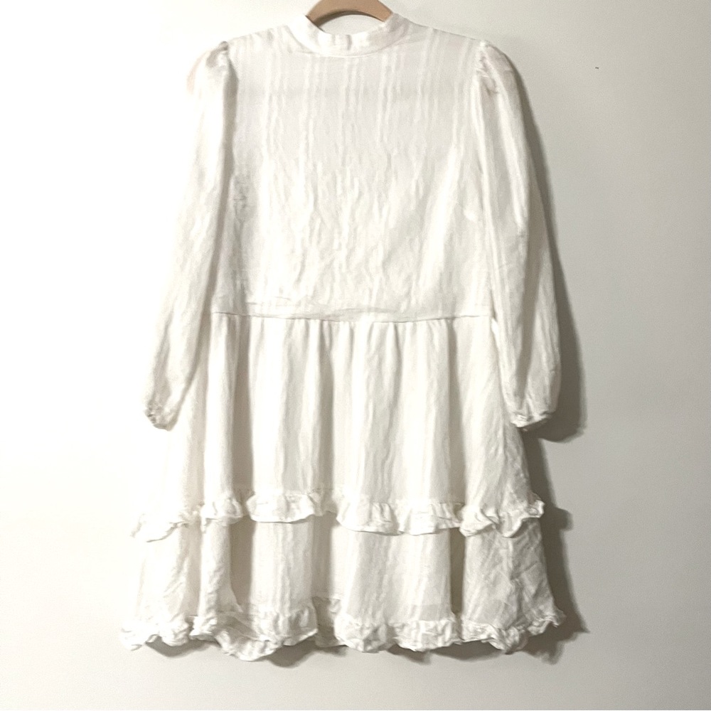 Aeom Textured Ruffle White Mini Dress Women’s Size Medium - Picture 2 of 16